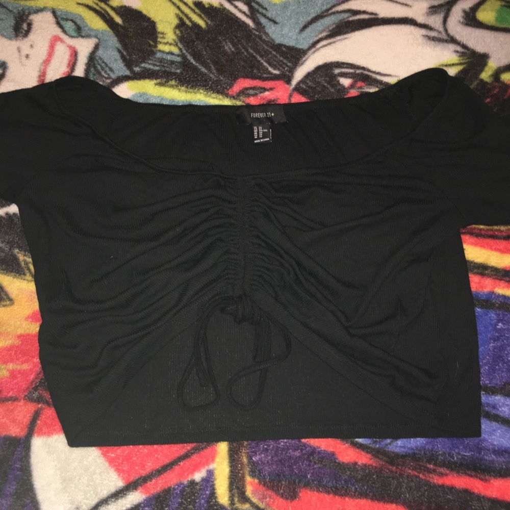 Black blouse crop top with adjustable strong front
